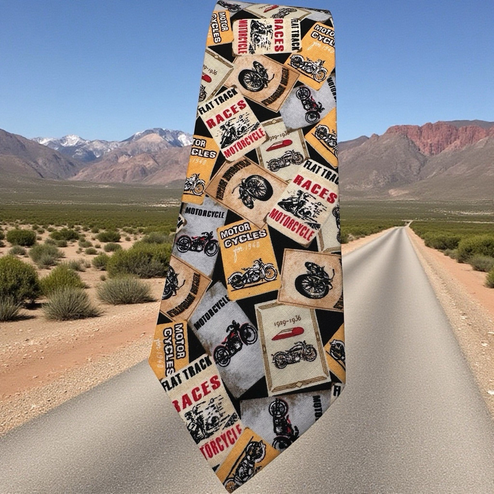 Mens Motorcycle Novelty Tie Flat Track Racing Biker Enthusiast Unbranded NWOT